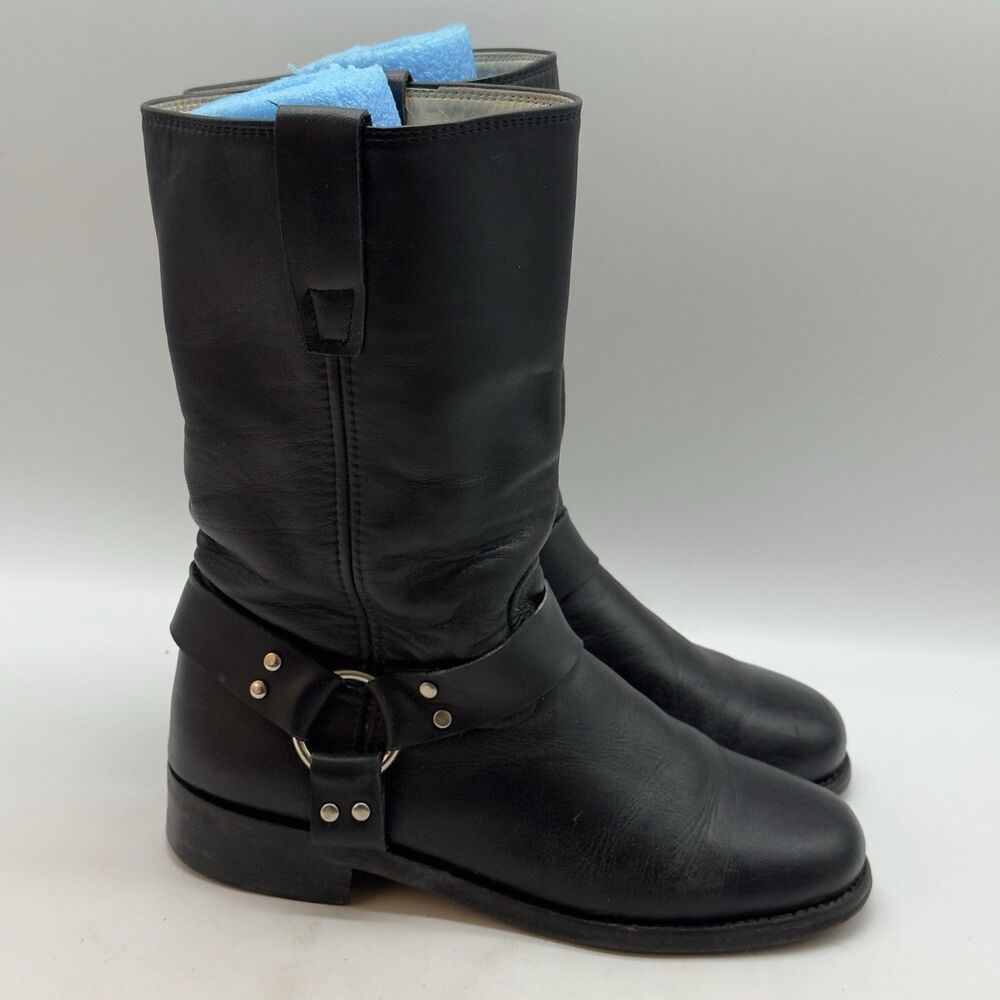 Bomu Leather Harness Boots Women's 6 Black 9"Lined Biker Western Engineer Moto